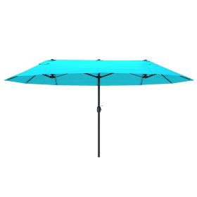 Patio Umbrella 15ft Double-Sided Outdoor Market Extra Large Umbrella with Crank Handle for Backyard, Blue