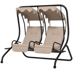 2-Seater Outdoor Porch Swing with Canopy, Patio Swing Chair for Garden, Poolside, Backyard, Beige
