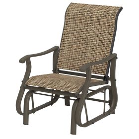 Outdoor Glider Chair Patio Glider Swing Chair with Mesh Seat, Steel Frame for Backyard, Garden, Porch, Light Mixed Brown