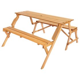 VEVOR 2-in-1 Transforming Interchangeable Picnic Table, Outdoor Wooden Table and Bench Set, Portable Foldable Bench with Umbrella Hole