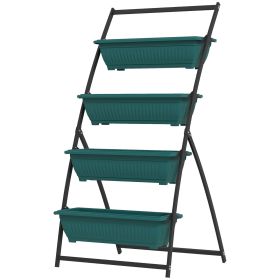 4-Tier Vertical Garden Planter Green Outdoor Plant Stand for Vegetables Flowers with 4 Boxes