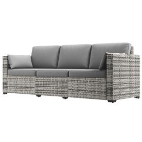 Wicker Patio Couch, PE Rattan 3-Seat Sofa, Outdoor Furniture with Deep Seating, Cushions, Steel Frame, Gray