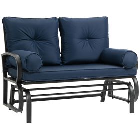2-Person Glider Bench Blue with Removable Cushions Smooth Motion Sturdy Frame for Patio
