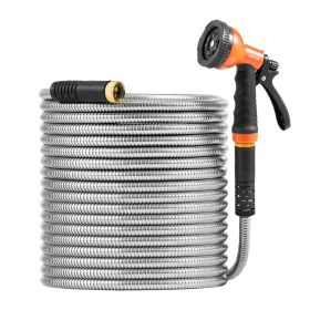 VEVOR Metal Garden Hose 150 ft, Rust Proof Stainless Steel Water Hose, Heavy Duty Backyard Hose with 10 Function Nozzle, No-Kink & Flexible Water