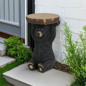 Black Bear Side Table Pedestal End Table Stool, MGO Bear Statue Hand Painted Sculpture for Home, Office, Living Room & Outdoor Decor