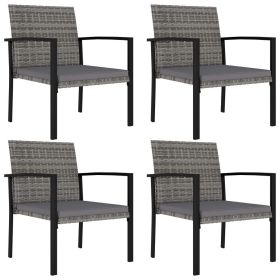 Dining Chair Set of 4 Grey Poly Rattan, Steel, Polyester Standard