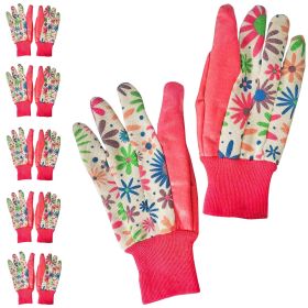 Floral Gardening Gloves for Women, Medium 9" Long, 6 Pairs of Pink Women's Gardening Gloves with Knit Wrist, Bright Print, Delicate Cotton Work G