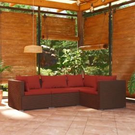 Garden Lounge Set Brown with Cinnamon Red Cushions