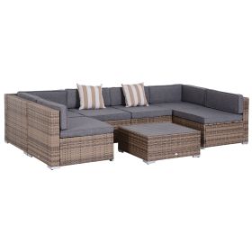 Modern Rattan Patio Furniture Set, 7-Piece Outdoor Wicker Sofa Set with Cushions for Home & Family Gatherings, Gray