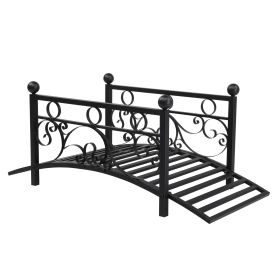 Metal Garden Bridge For Outdoor, Elegant Decorative Bridge With Powder-Coated Finish And Security Guardrail For Patio Pond Backyard Landscaping M (Option: Black)
