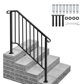 Handrails For Outdoor Steps, Black Wrought Iron Handrail Fits 3 Or 4 Steps, Transitional Handrail With Installation Kit, Stair Railing For Concre (Option: Black)